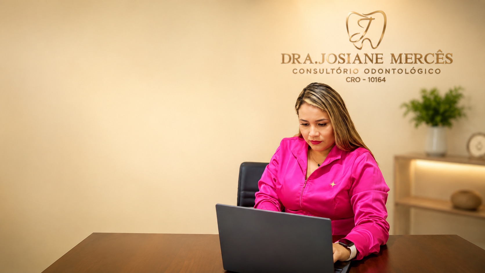Dra. Josiane Mercês em seu consultório odontológico